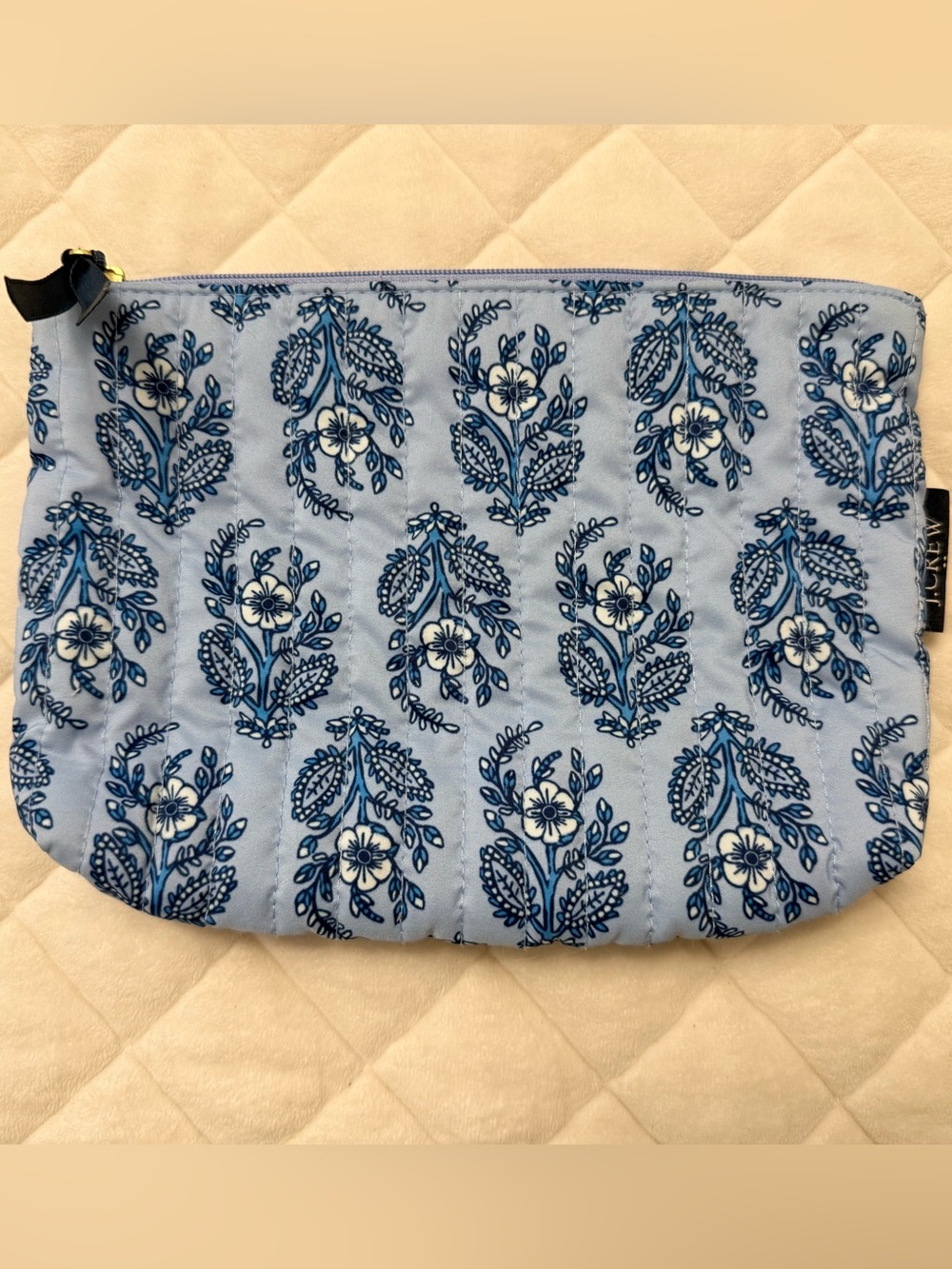 J Crew Blue Floral Quilted Cosmetic Pouch